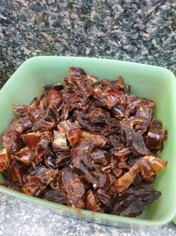 Picture of pitted dates roughly chopped.
